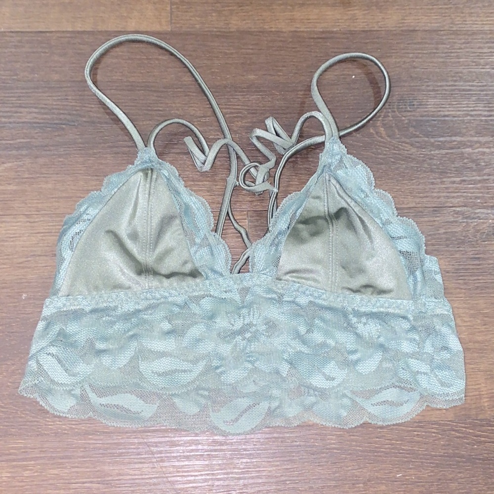 PINK Victoria’s Secret Army Green Satin Lace Bralette Size X-Small